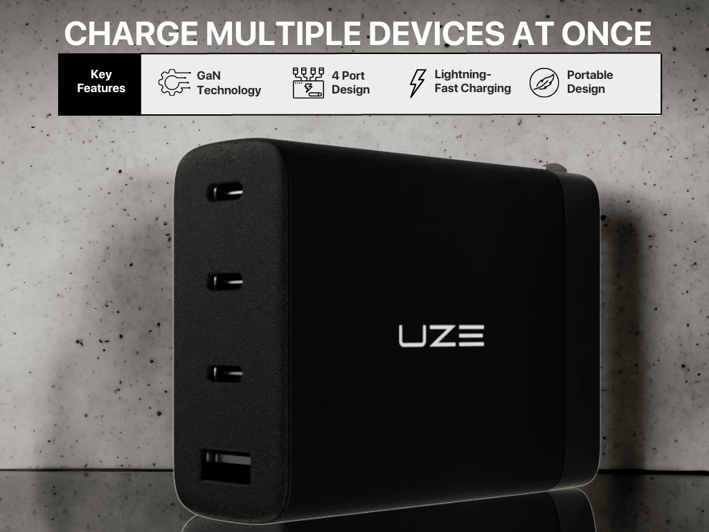 100W Multi-Port GaN Charger Black Key Features- UZE